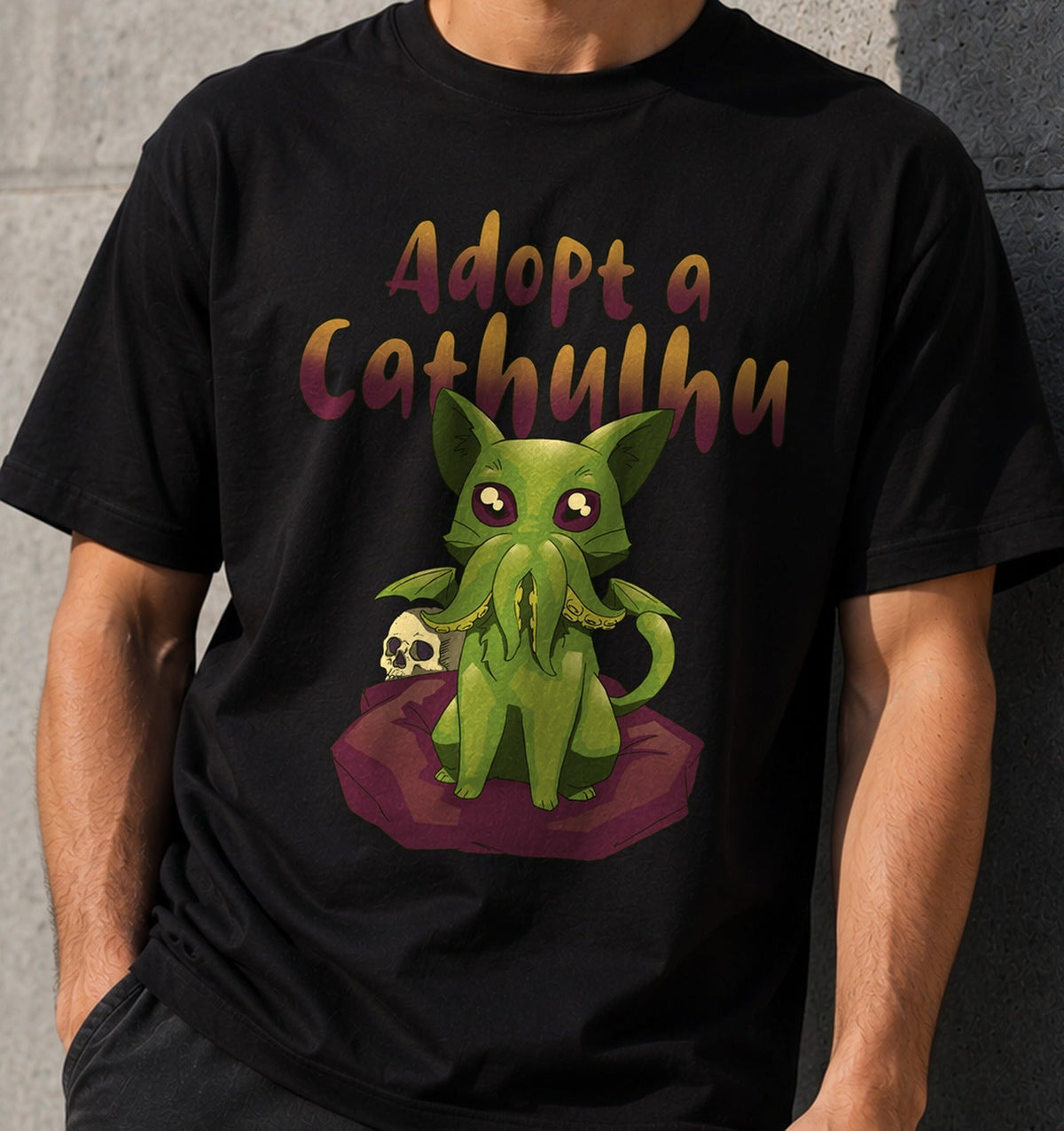 Camiseta Cathulhu – Gato Tentáculos Terror Cósmico (negra)
