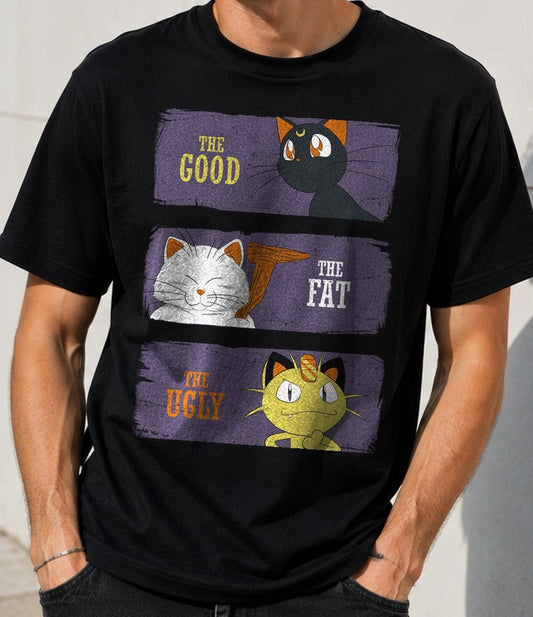 Camiseta Catnime – Gatos de anime (negra)
