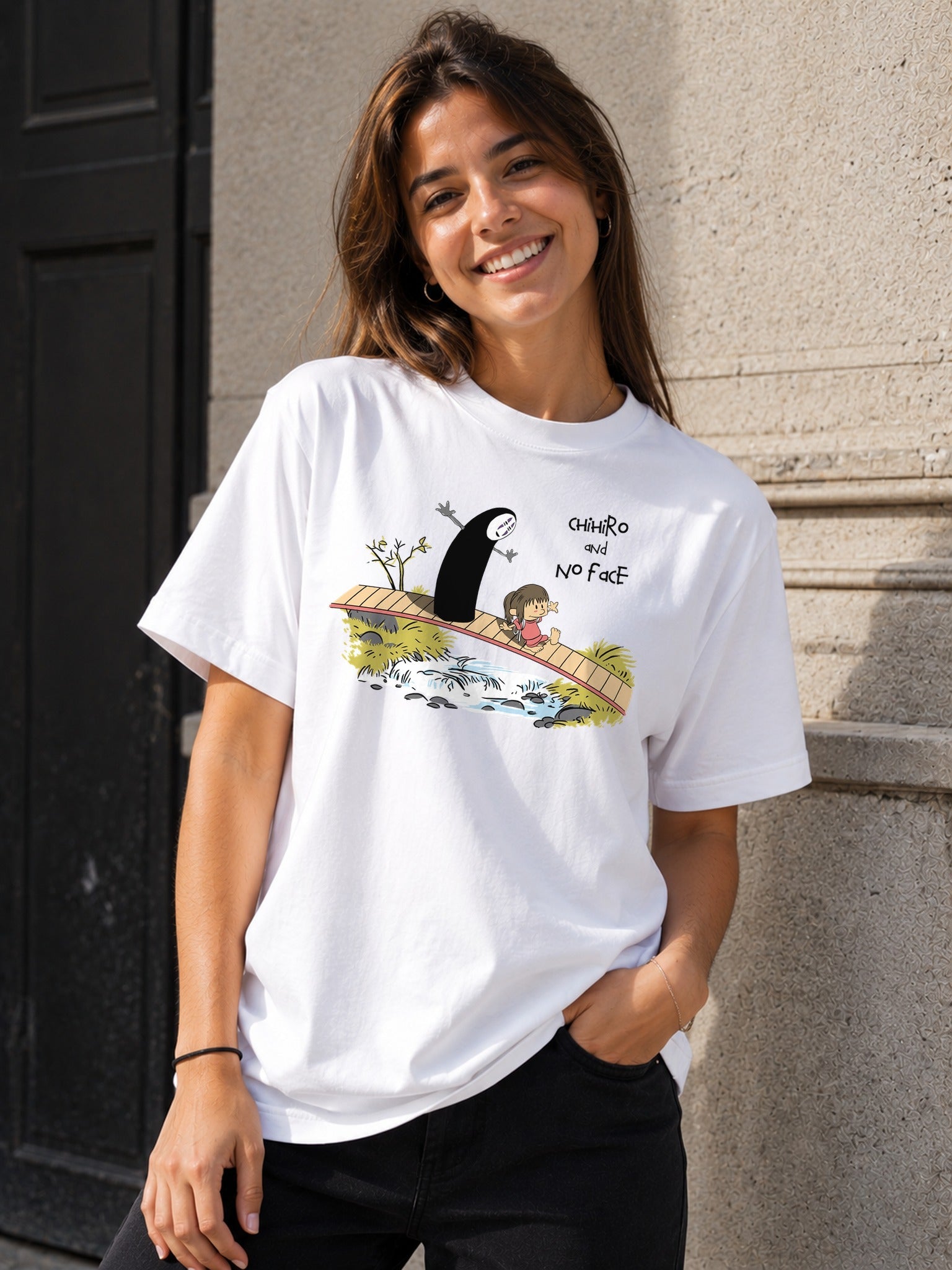 Camiseta Chihiro and No Face – El Viaje de Chihiro (blanca)