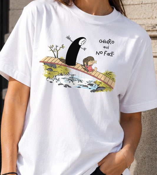 Camiseta Chihiro and No Face – El Viaje de Chihiro (blanca)