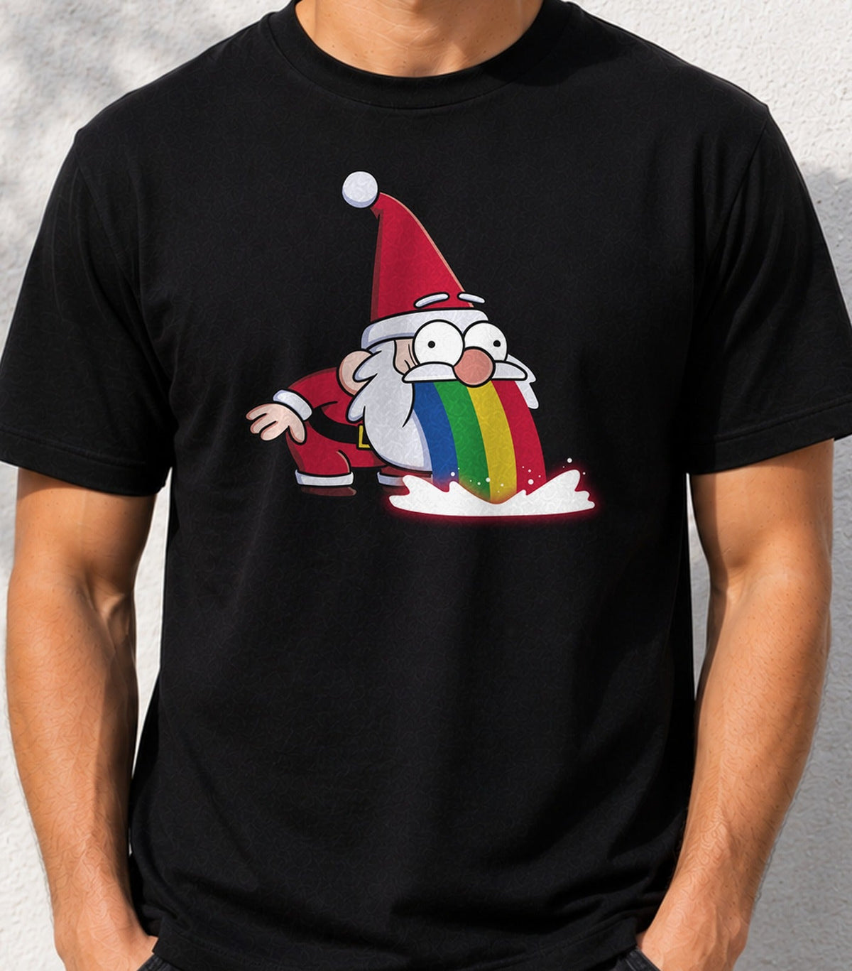 Camiseta Christmas Rainbow – Papá Noel Gracioso de Navidad (negra)