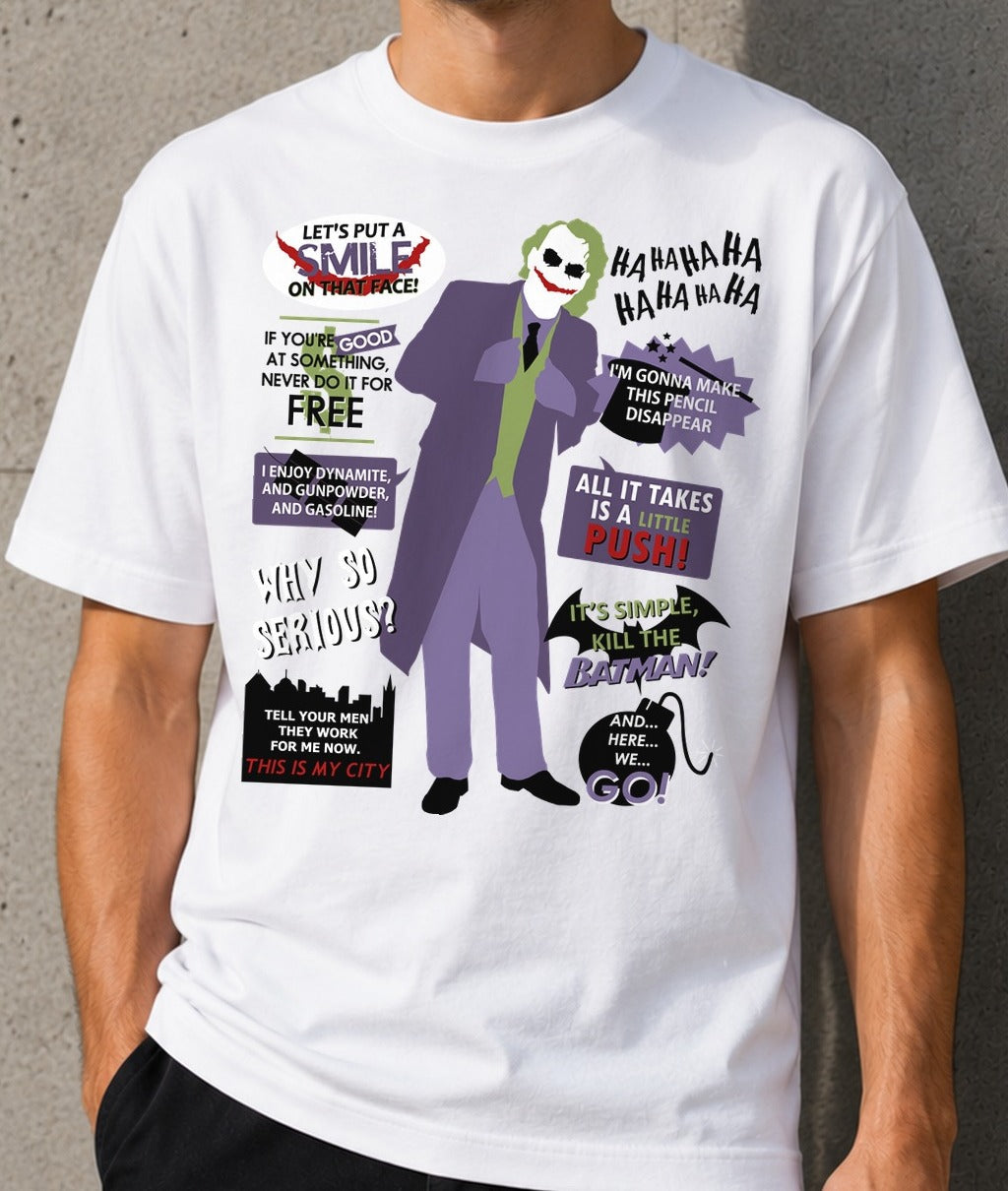 Camiseta Clown Quotes – Joker de El Caballero Oscuro (blanca)
