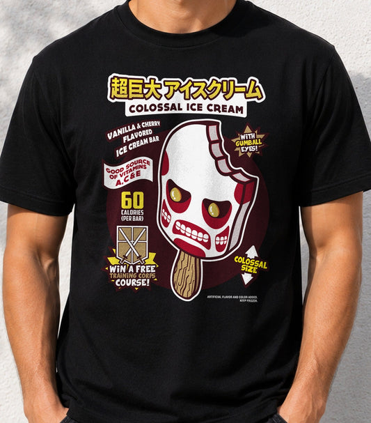 Camiseta Colossal Ice Cream – Parodia de Helado y Anime de Titanes (negra)