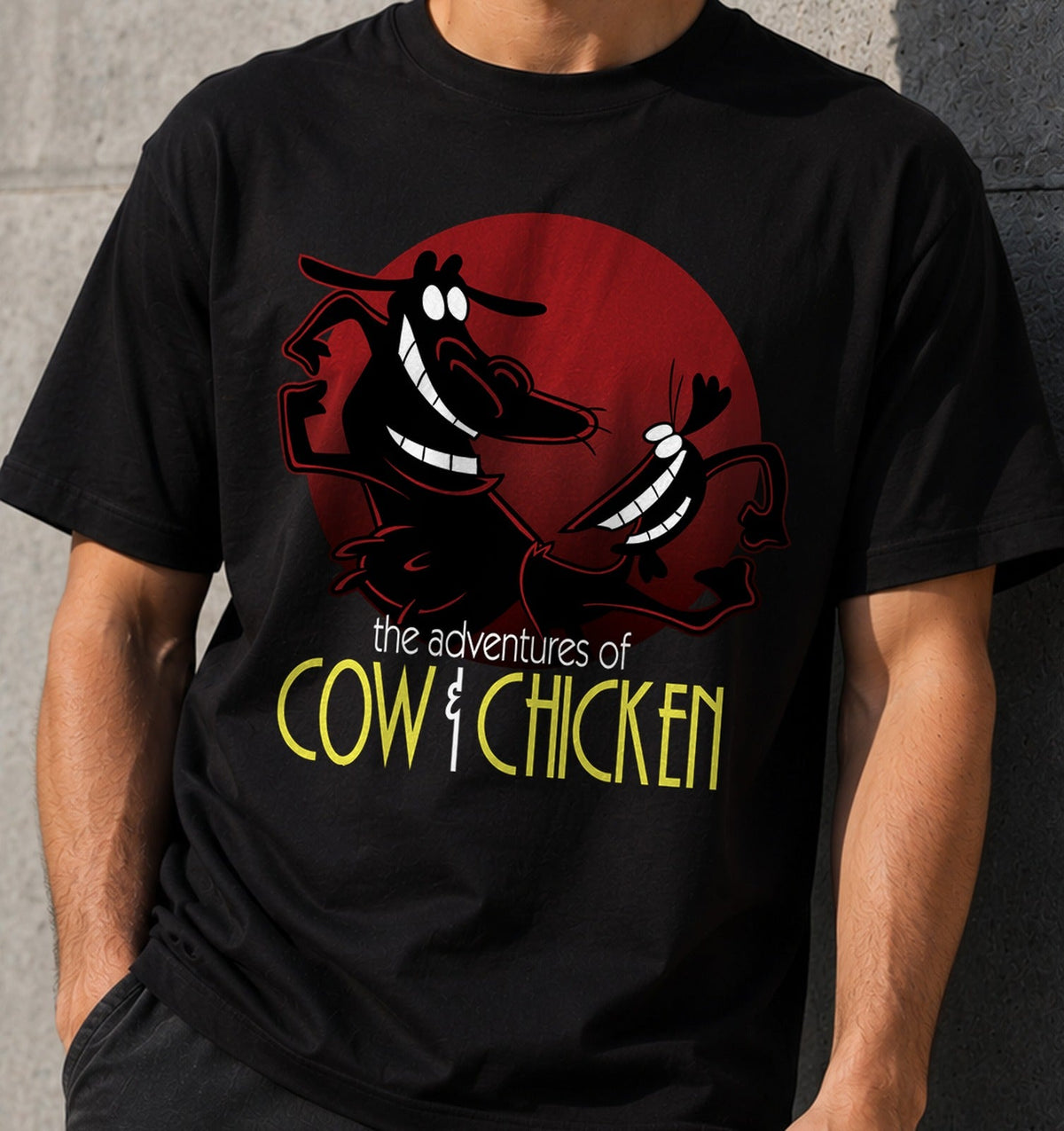 Camiseta Cow and Chicken – Dibujos Animados de los 90 (negra)