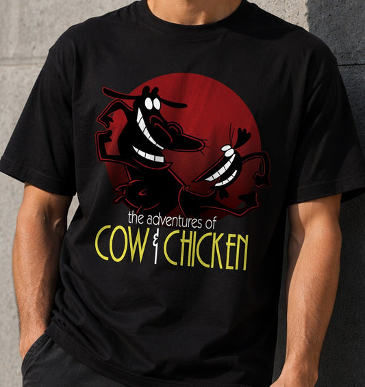 Camiseta Cow and Chicken – Dibujos Animados de los 90 (negra)