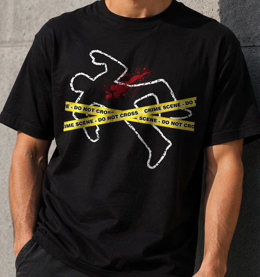 Camiseta Crime Scene – Regalo para fans de true crime (negra)