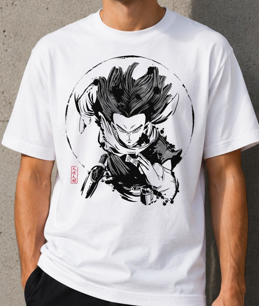Camiseta Cyborg 17 – Androide 17 de Dragon Ball (blanca)