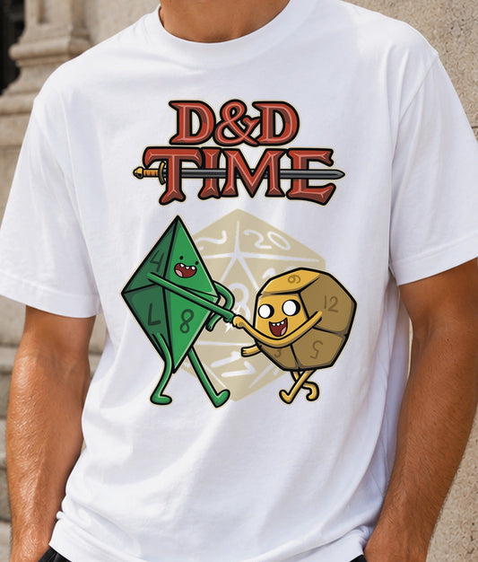 Camiseta D&D Time – Parodia Rolera de Dibujos Animados (blanca)