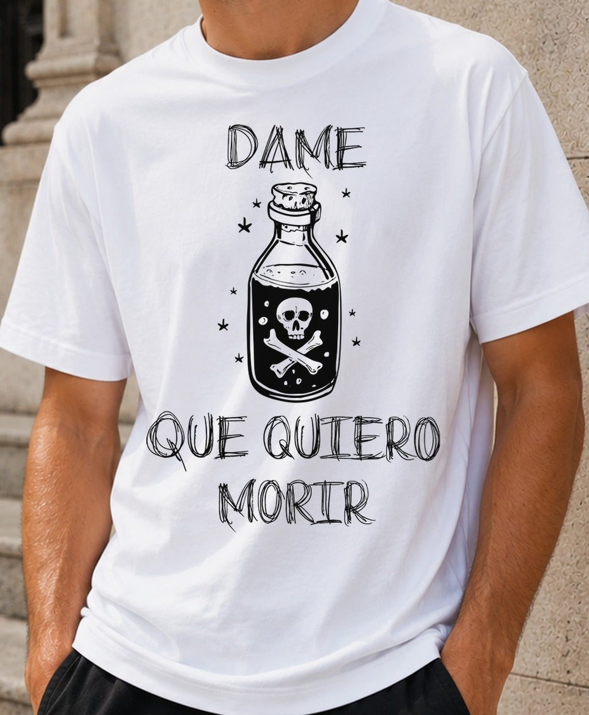 Camiseta Dame Veneno – Frase de Humor Negro (blanca)