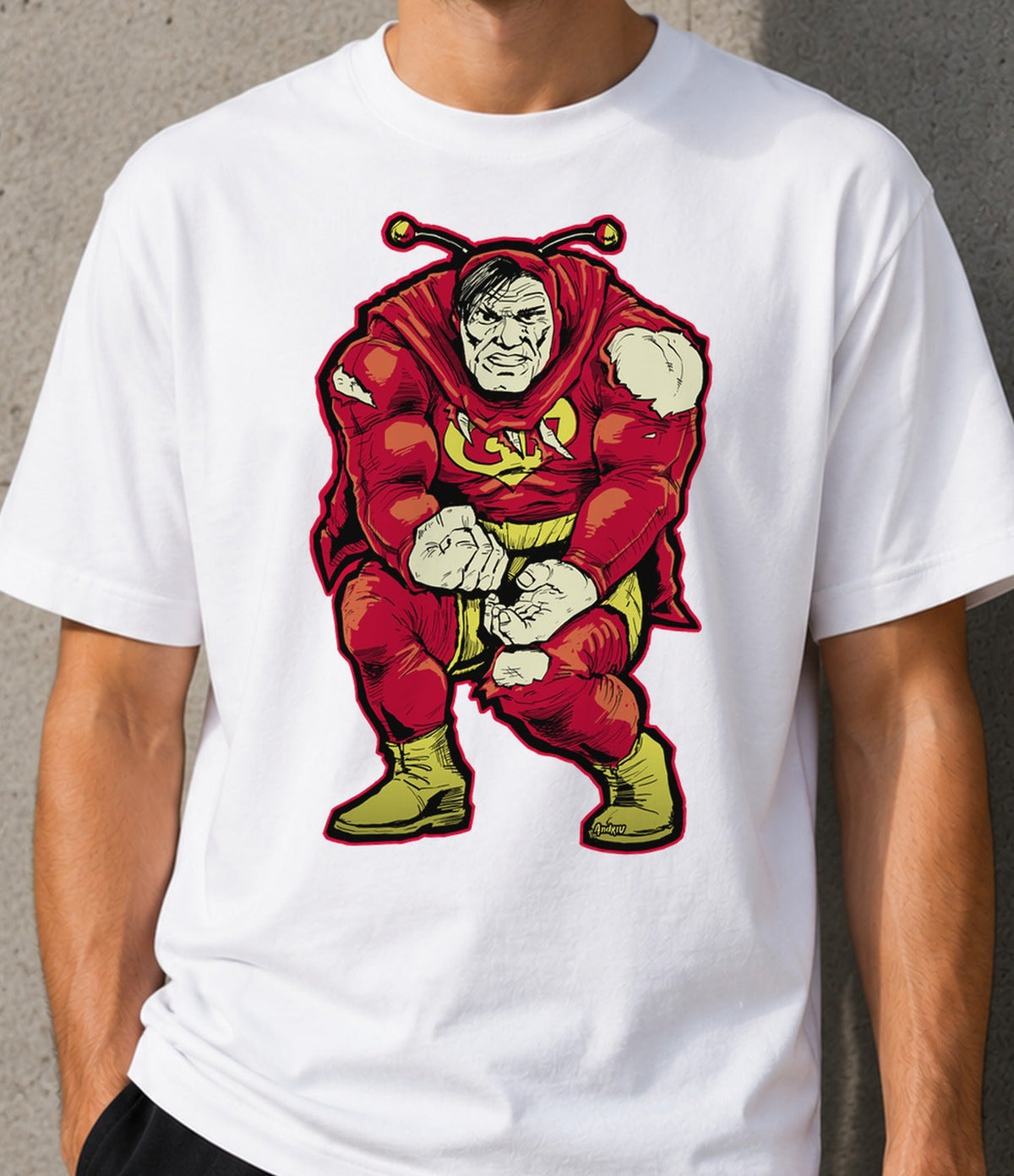 Camiseta Dark Chapulín – Superhéroe Retro en Versión Oscura (blanca)