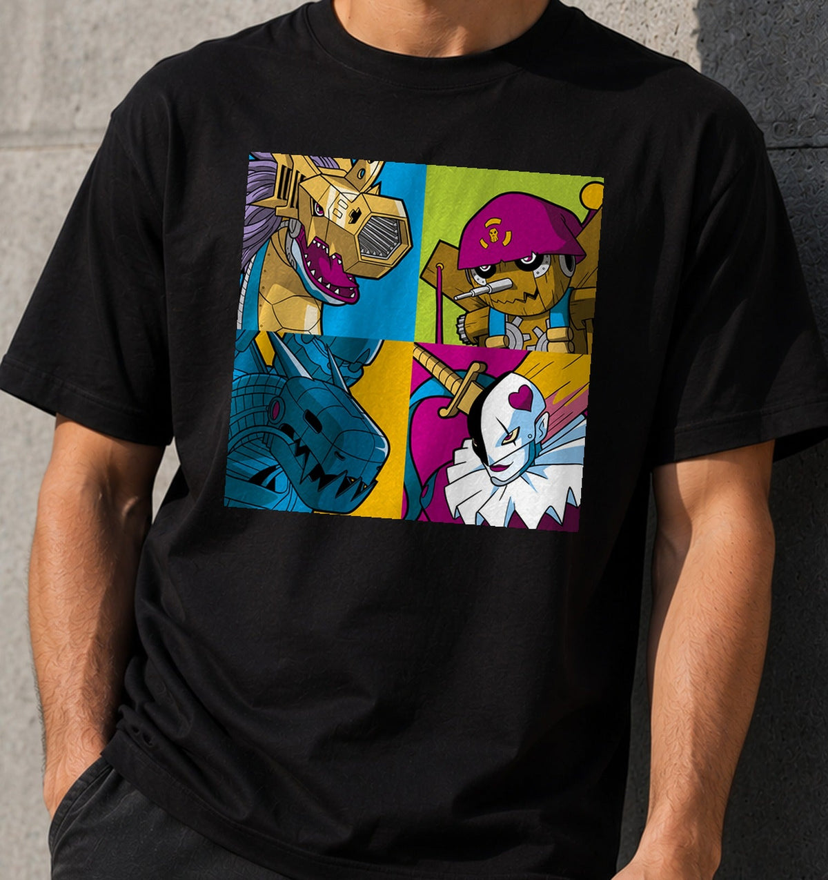Camiseta Dark Masters Pop – Villanos de Anime en Pop Art (negra)