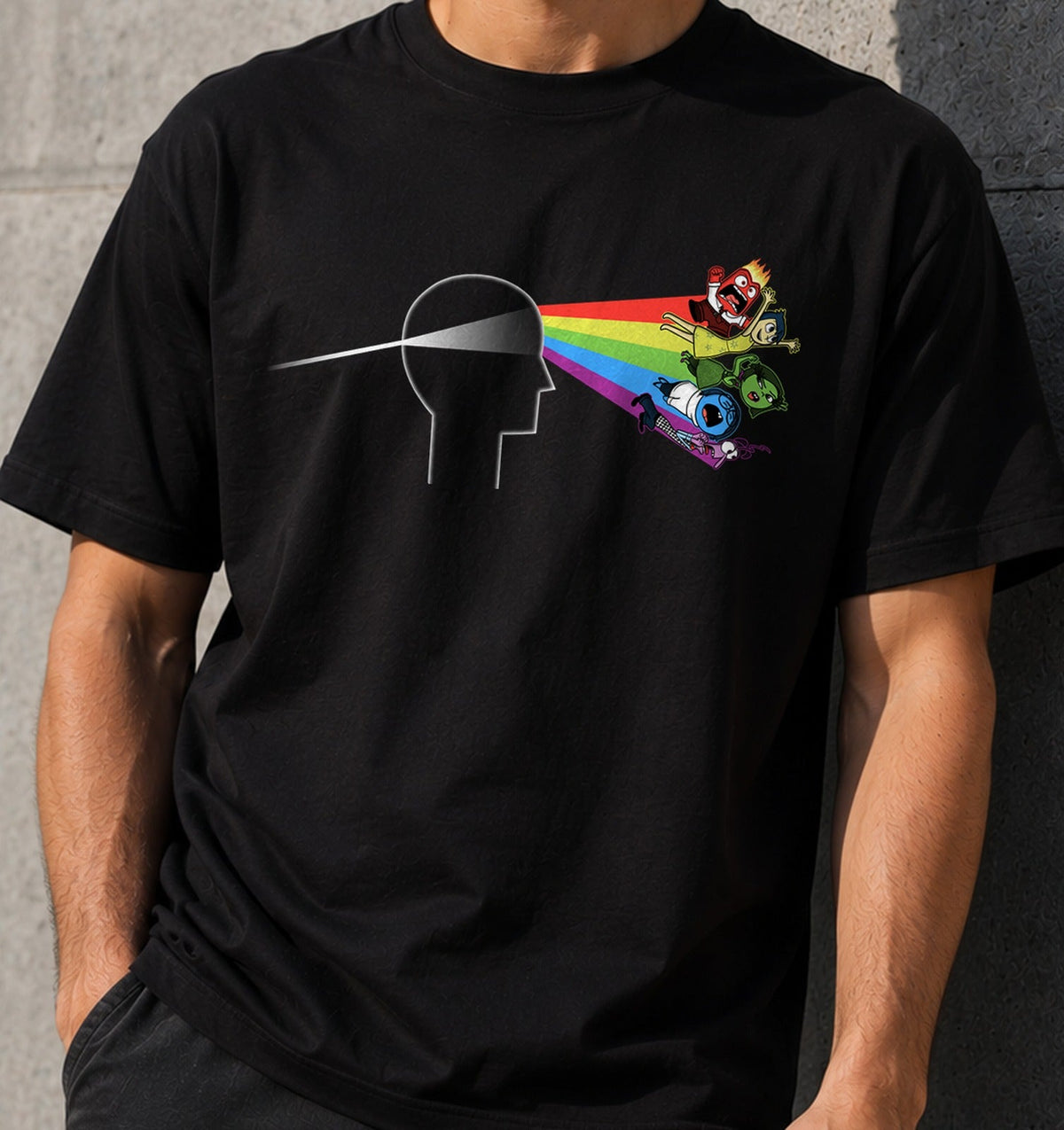Camiseta Dark Side Inside – Rock Clásico y Emociones Animadas (negra)