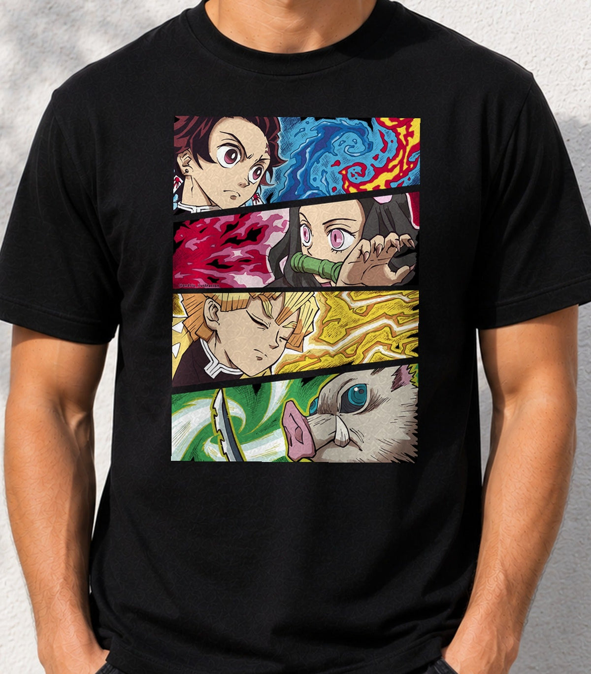 Camiseta Demon Heroes – Espadachines y Elementos de Anime (negra)