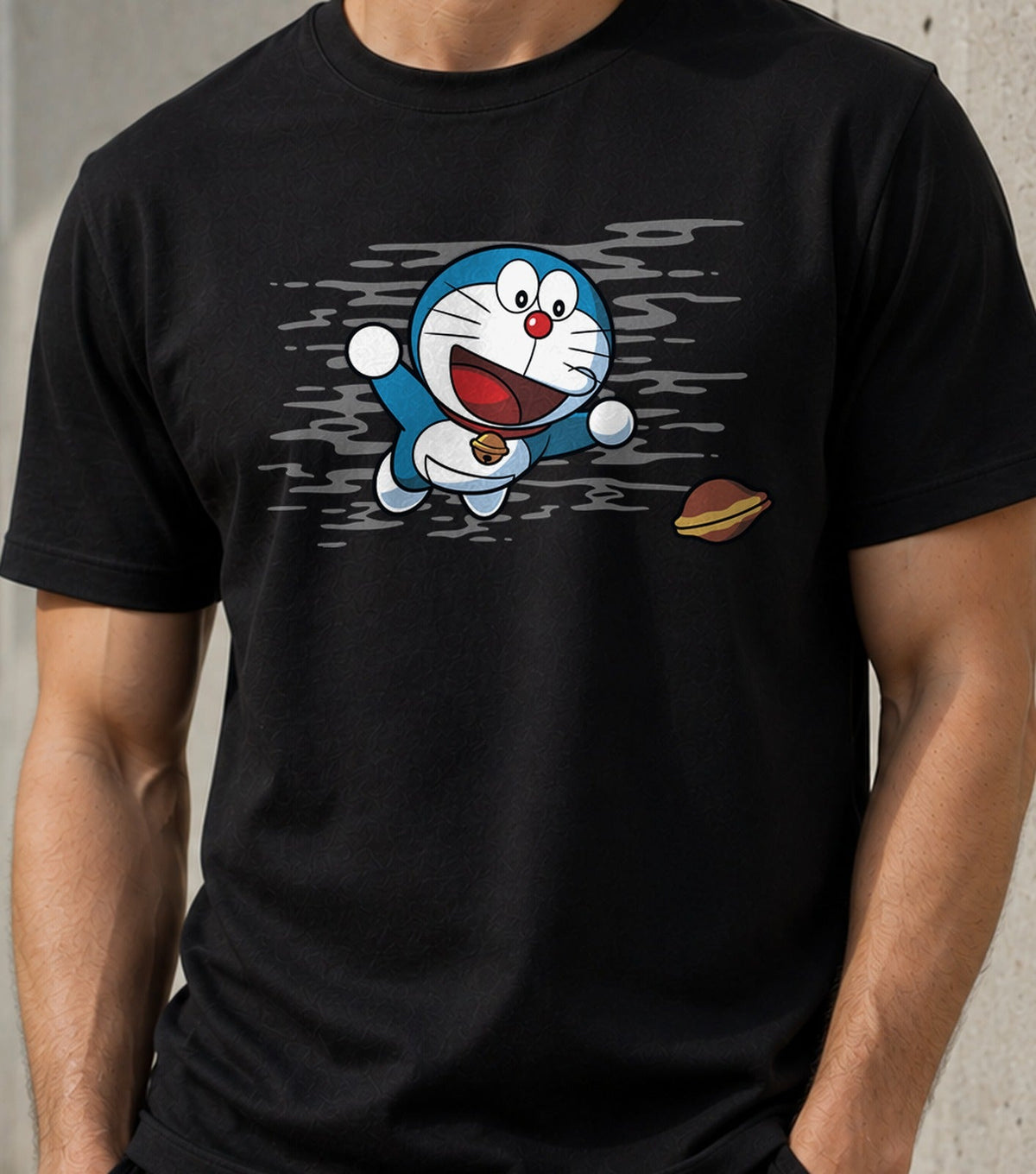 Camiseta Doraemind – Manga Clásico y Gato Cósmico (negra)