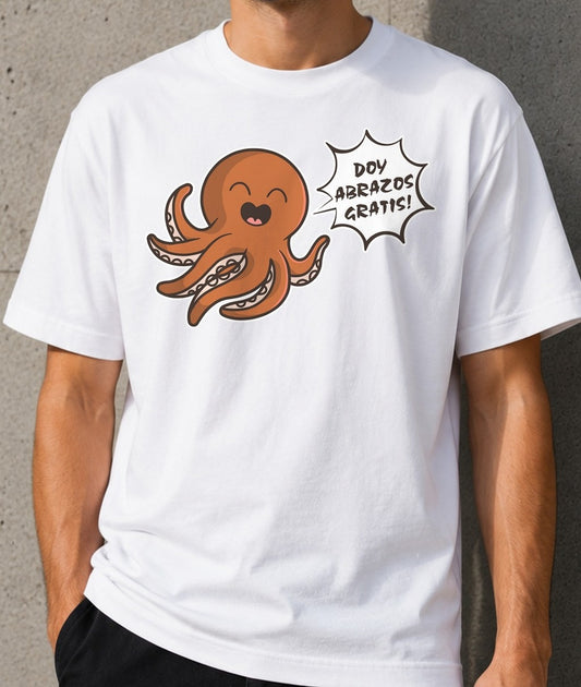 Camiseta Doy Abrazos Gratis – Regalo para amantes de los pulpos (blanca)