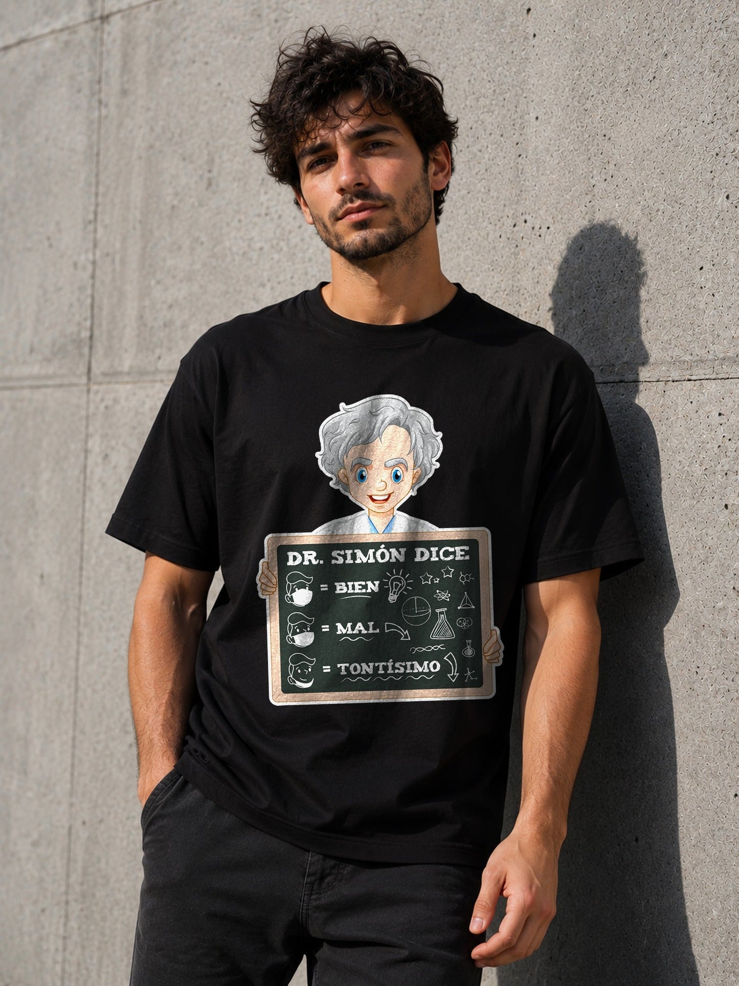 Camiseta con el diseño Dr. Simón Dice – Humor científico con mascarillas, de Paranoia Records