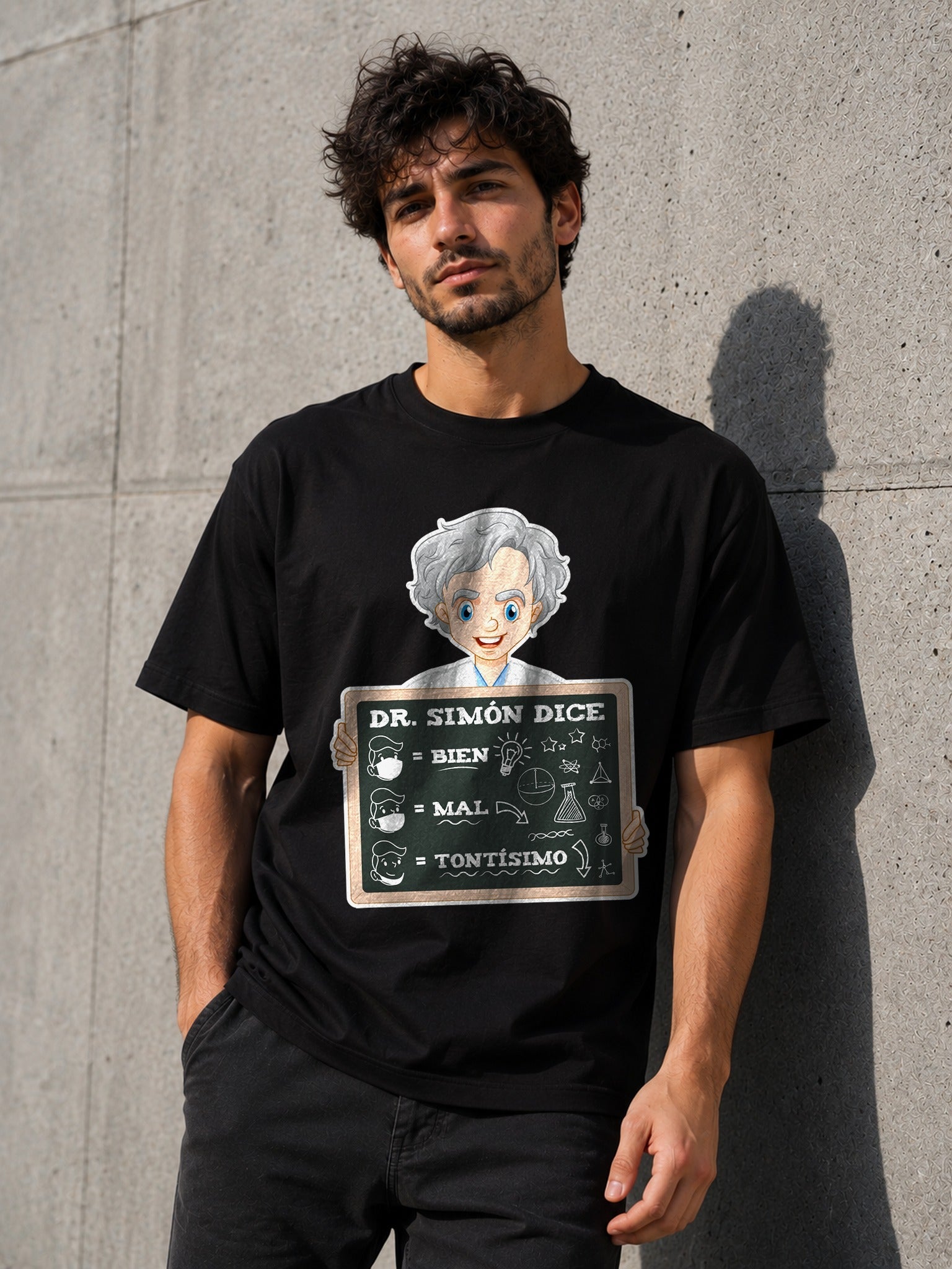 Camiseta con el diseño Dr. Simón Dice – Humor científico con mascarillas, de Paranoia Records