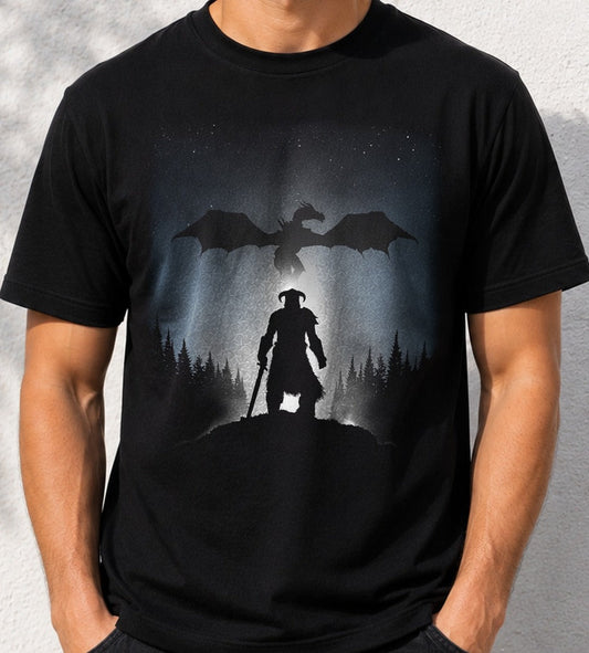 Camiseta Dragon Hunting – Skyrim (negra)