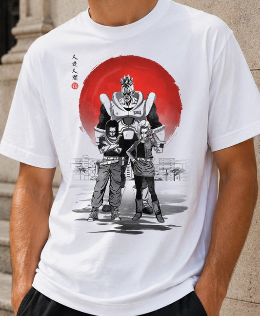 Camiseta Droids under the sun – Androides de Dragon Ball Z (blanca)