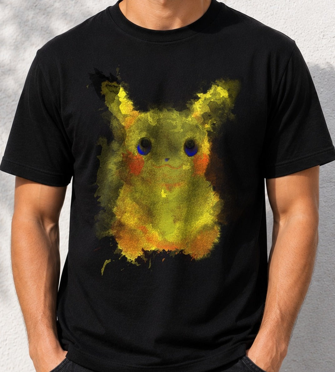 Camiseta Electric Watercolor – Pikachu de Pokémon (negra)