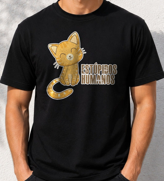 Camiseta Estúpidos Humanos – Regalo para amantes de los gatos (negra)