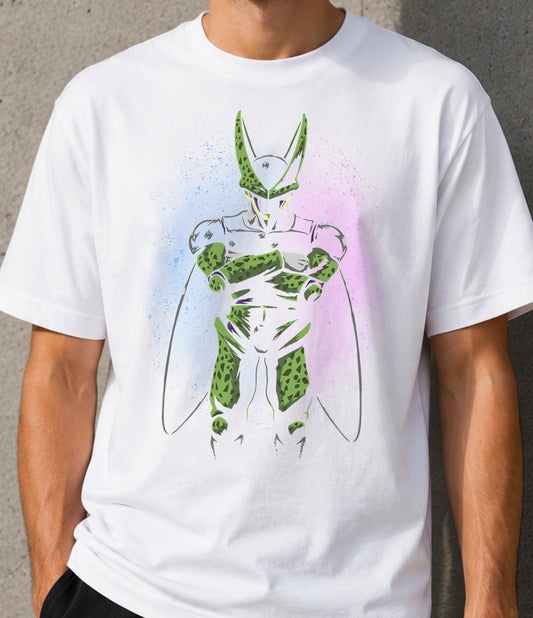 Camiseta Evil Perfect – Villano Bioorgánico de Anime (blanca)