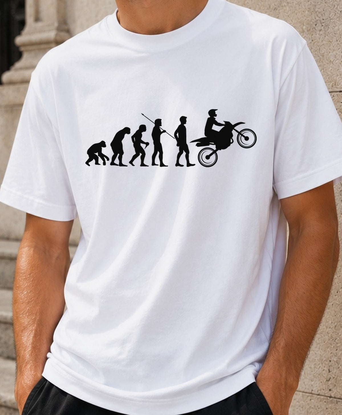Camiseta Evolución Motocross – Regalo para moteros (blanca)