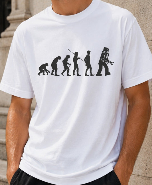 Camiseta Evolucion Robot – Regalo para frikis de la tecnología (blanca)