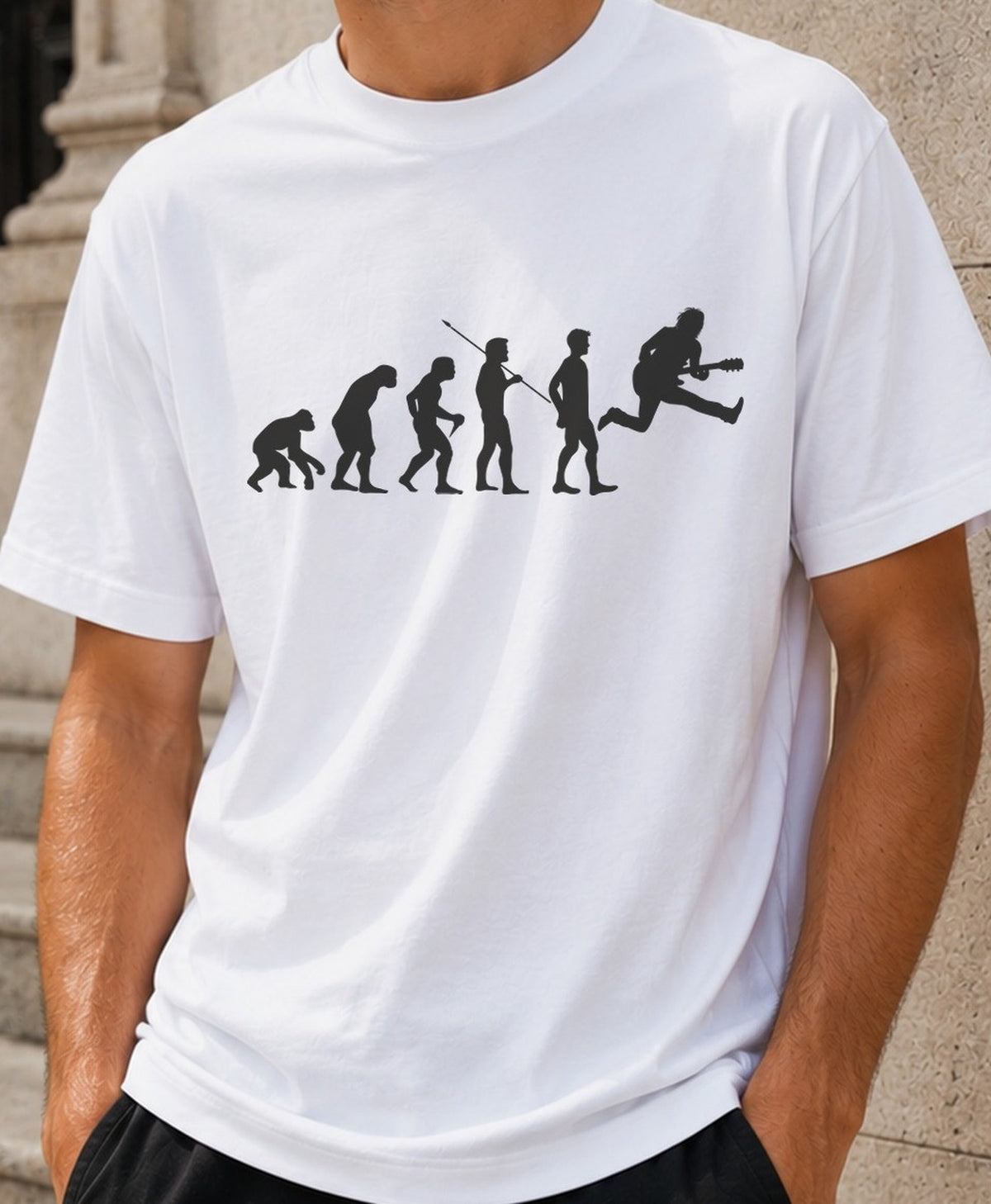Camiseta Evolución Rock – Regalo para amantes del rock (blanca)