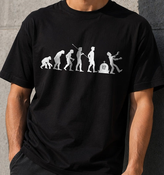 Camiseta Evolución Zombie – Regalo para frikis del terror (negra)