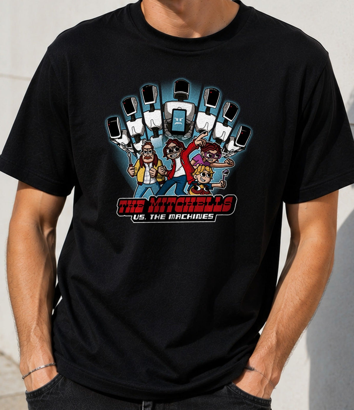 Camiseta Family vs Machines – Familia Contra Robots Rebeldes (negra)
