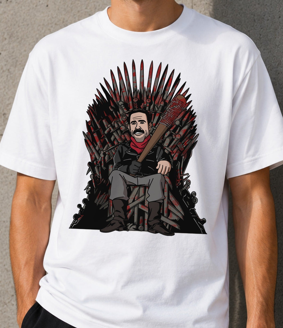 Camiseta Fear Negan – Villano Zombi en el Trono de Espadas (blanca)