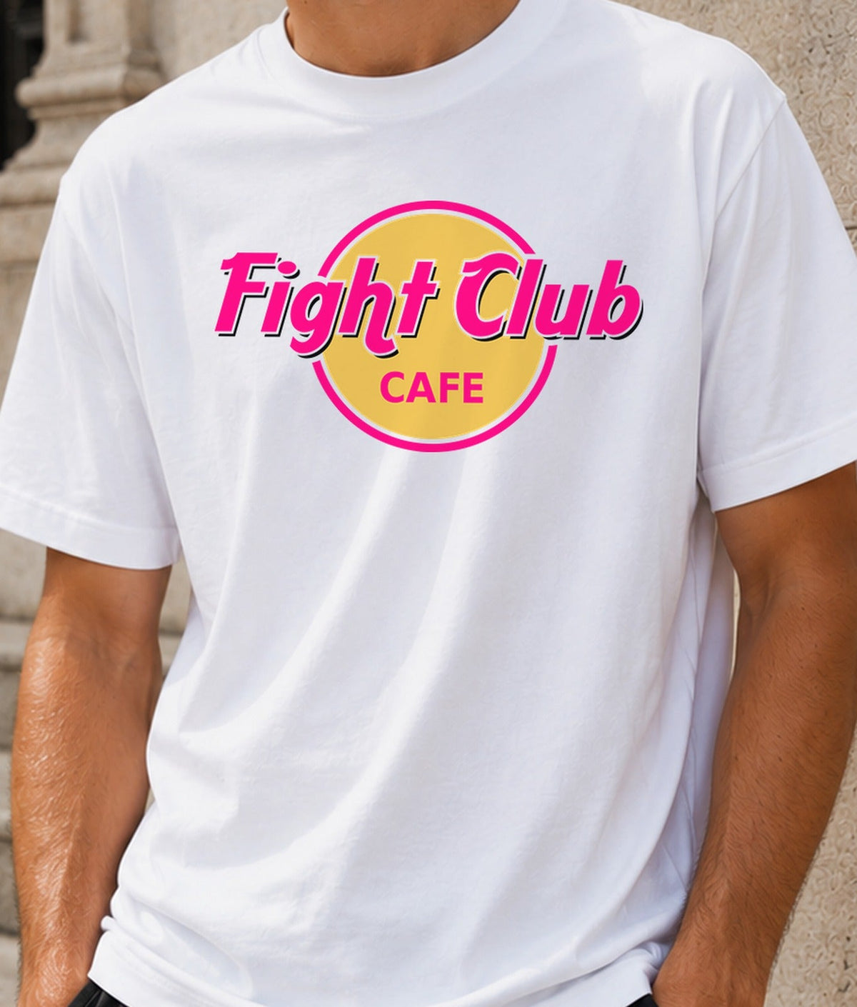 Camiseta Fight Club Cafe – Cine de Culto y Estética Retro (blanca)