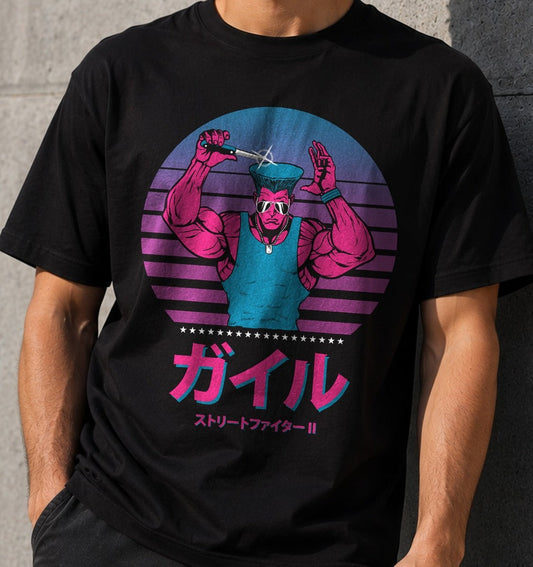 Camiseta Fight with style – Guile de Street Fighter (negra)