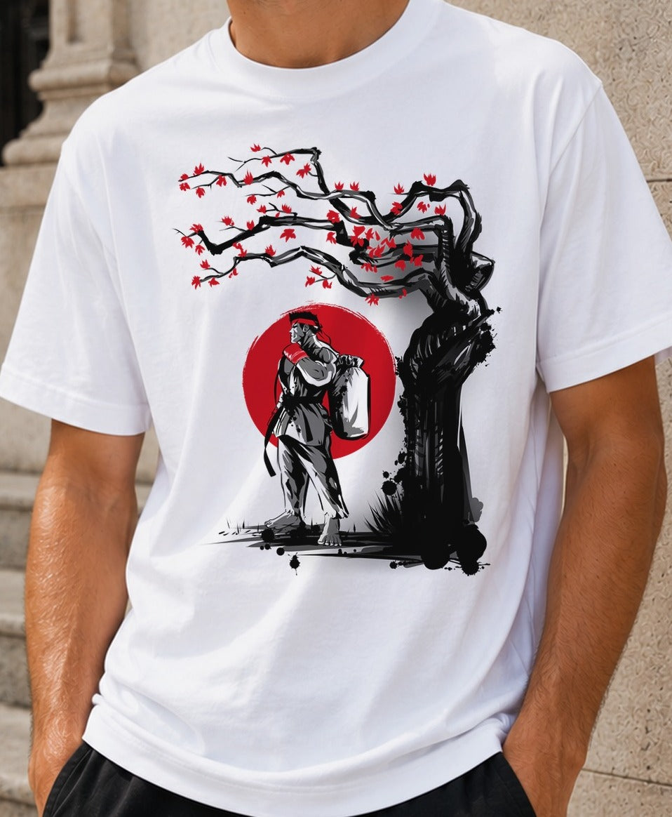 Camiseta Fighter Under The Sun – Ryu de Street Fighter (blanca)