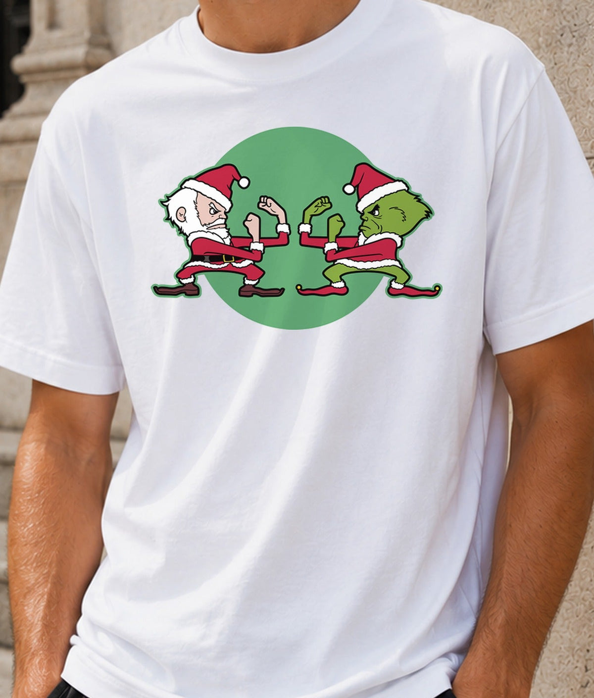 Camiseta Fighting Christmas – Duelo Navideño Estilo Kung Fu (blanca)