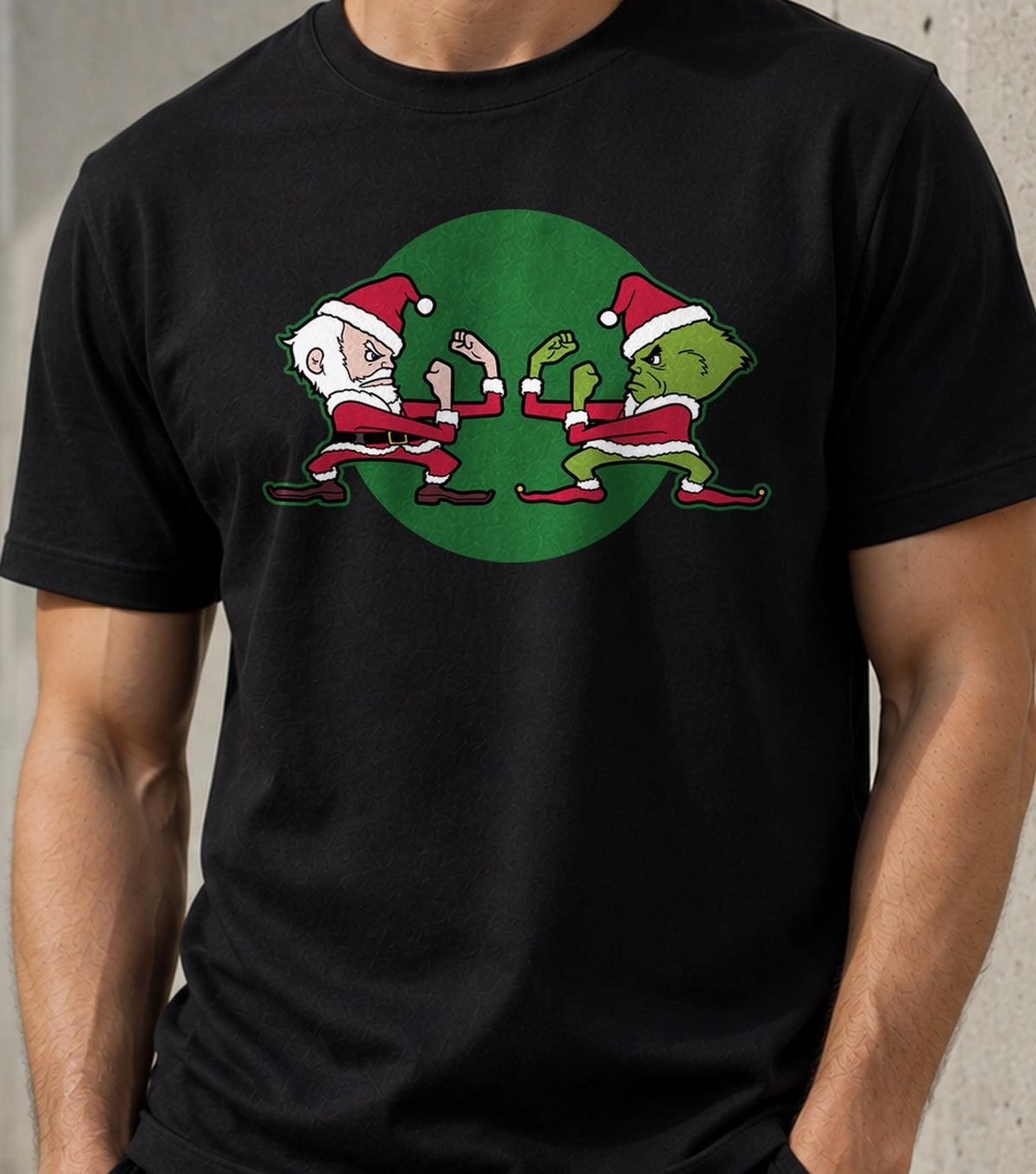 Camiseta Fighting Christmas – Duelo Navideño Estilo Kung Fu (negra)