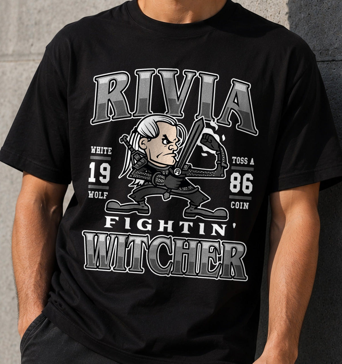 Camiseta Fighting Witcher – Mascota Deportiva de Fantasía (negra)