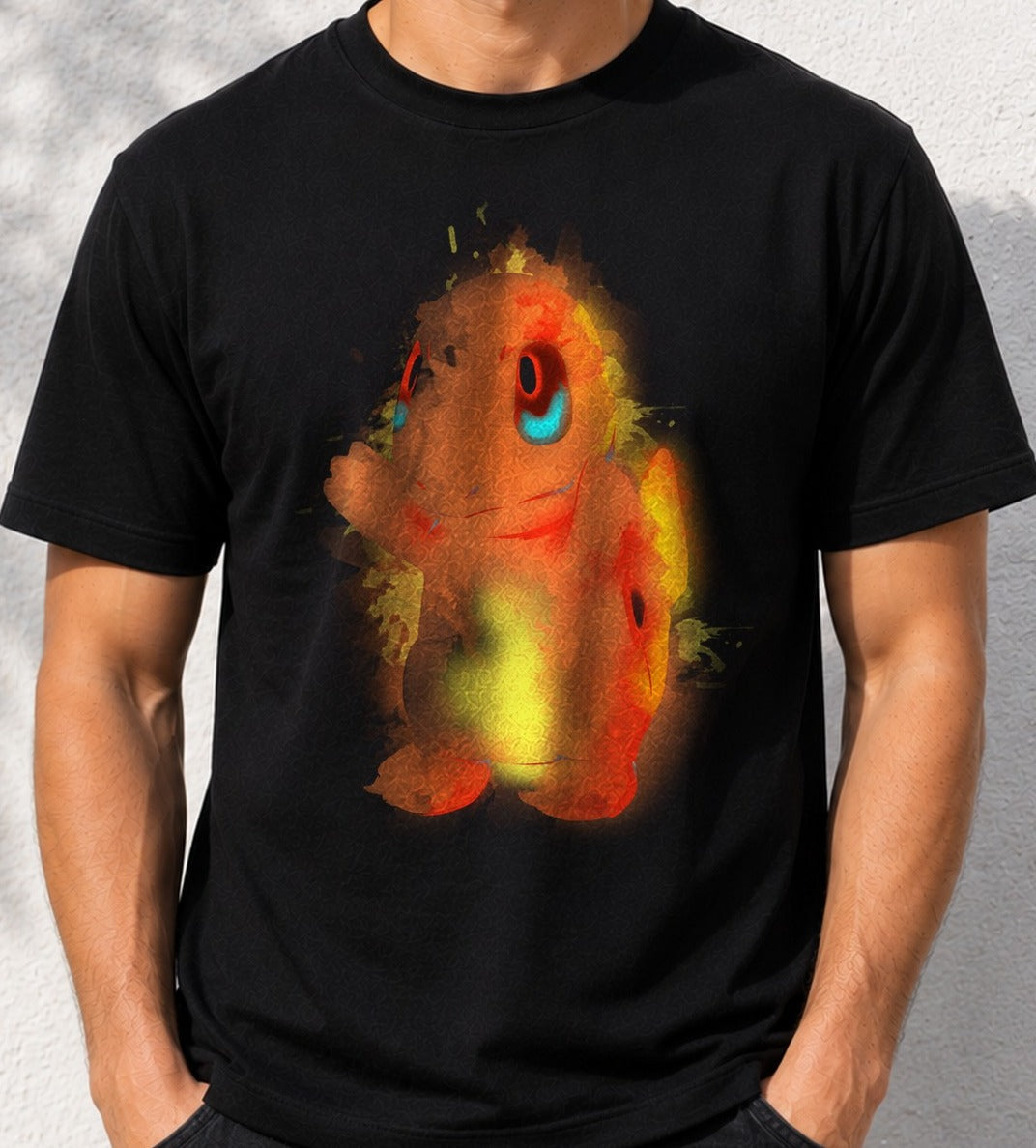 Camiseta Fire Watercolor – Charmander de Pokémon (negra)
