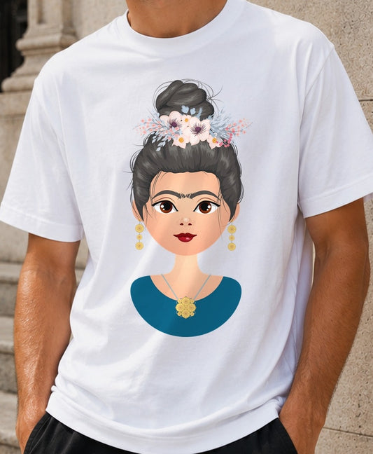 Camiseta Frida Kahlo – Retrato Floral (blanca)