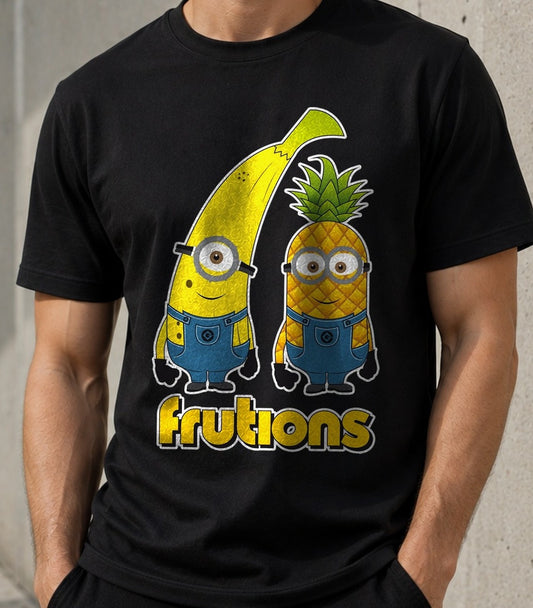 Camiseta Frutions – Parodia de los Minions (negra)