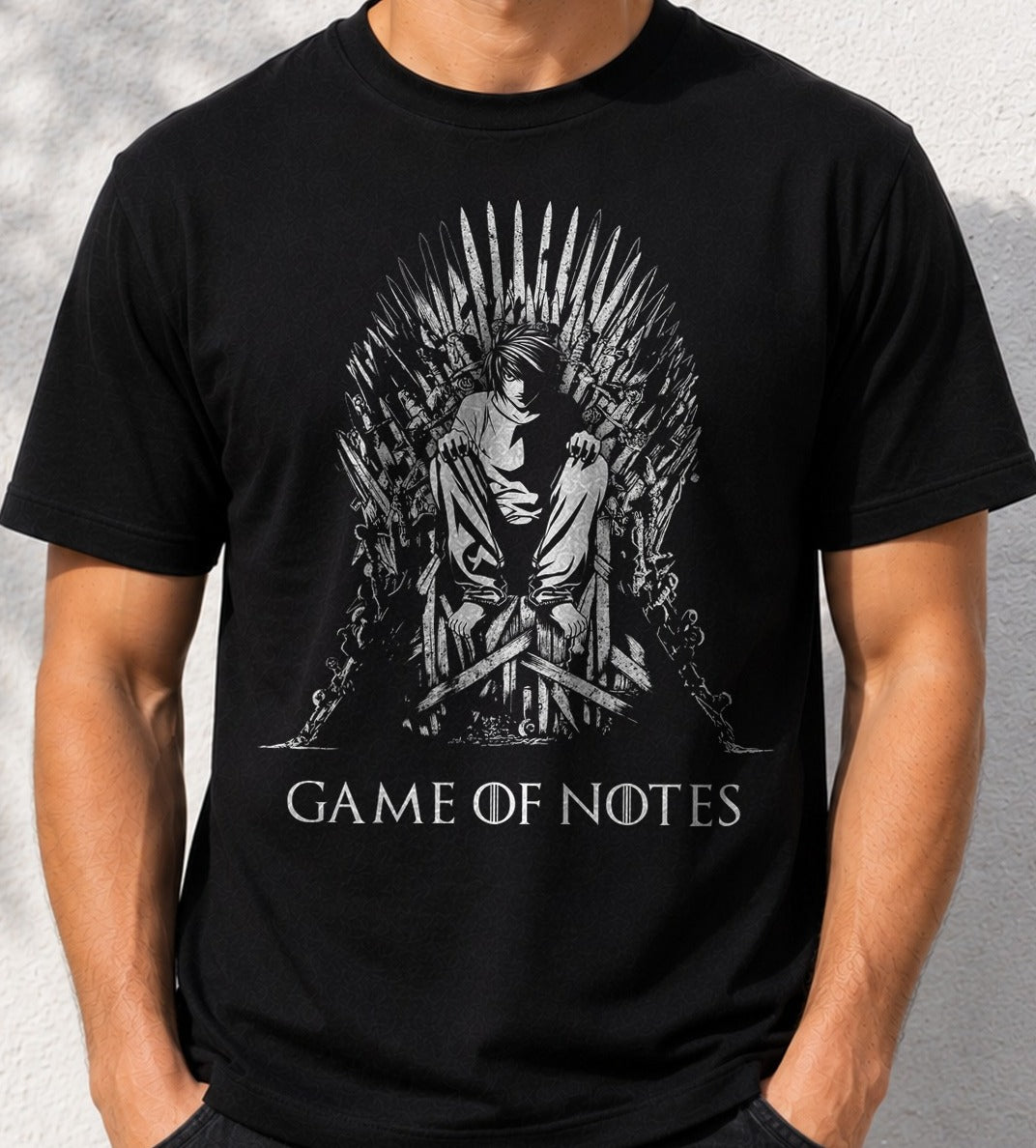 Camiseta Game of Notes – L de Death Note (negra)