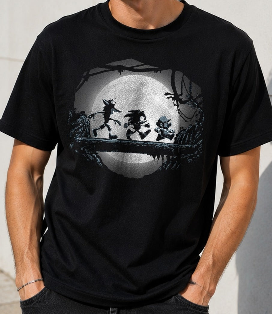 Camiseta Gaming Matata – Crash, Sonic y Mario (negra)