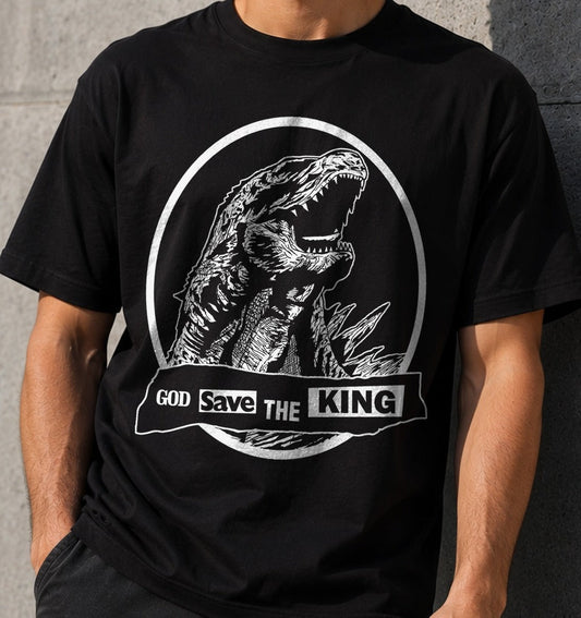 Camiseta God Save The King – Godzilla (negra)