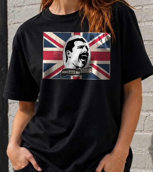 Camiseta God Save The Queen – Freddie Mercury de Queen (negra)
