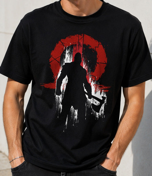 Camiseta Guerrero Caído – Silueta de Hacha Nórdica (negra)