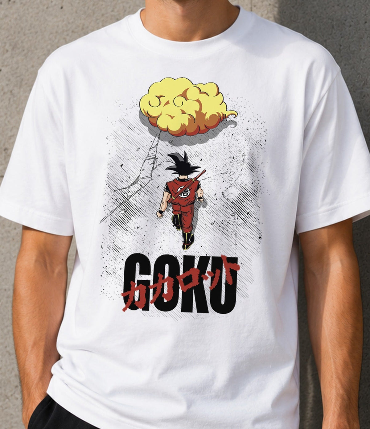 Camiseta Gokira – Guerrero Anime y Nube Voladora (blanca)