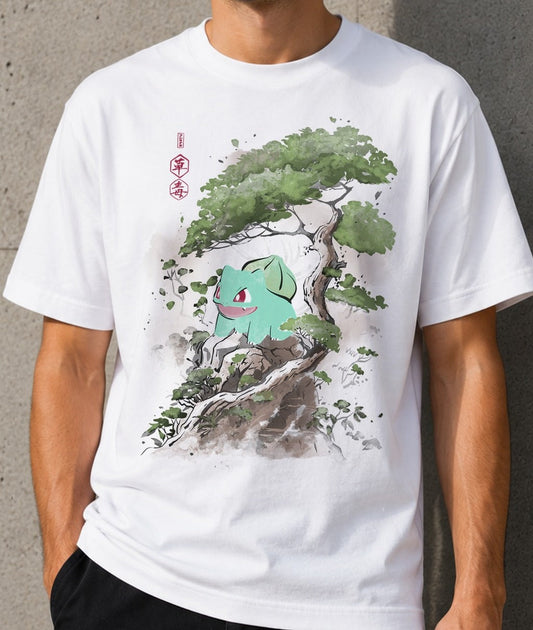 Camiseta Grass-Poison under the tree – Bulbasaur de Pokémon (blanca)
