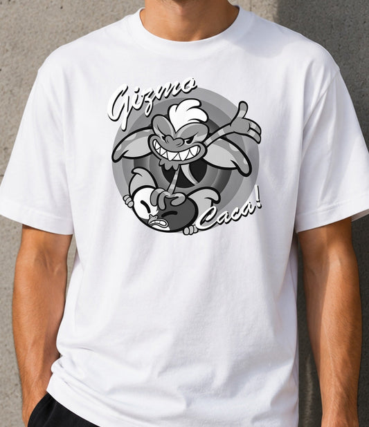 Camiseta Gizmo Caca – Criatura Peluda de los 80 (blanca)