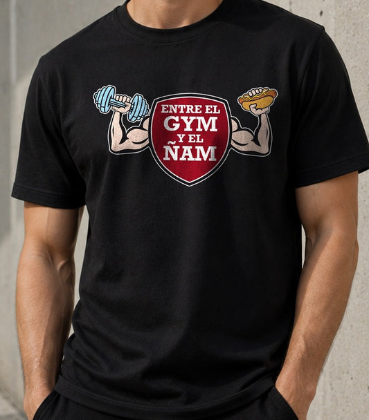 Camiseta Gym y Ñam – Regalo para amantes del gimnasio (negra)